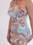 MULTI-COLOR HALTER NECK ABSTRACT OPEN BACK DRESS