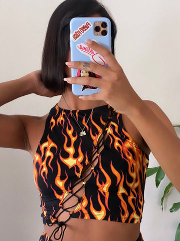 FUEGO PRINT LACED TOP