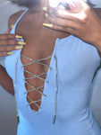 LIGHT BLUE RHINESTONE TIE ACROSS CHEST