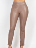 BEIGE LEATHER PANTS WITH SLITS