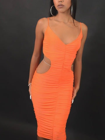 ORANGE DRESS WITH SLITS