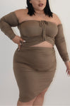 BEIGE TWO-PIECE LONG SLEEVE AND SKIRT SET