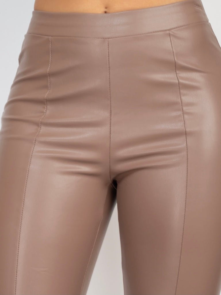 BEIGE LEATHER PANTS WITH SLITS