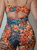 Colorful snake print wired corset fashion set with bralette top and bottoms.