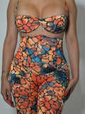 Colorful snake print wired corset fashion set with bralette top and bottoms.