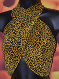 LARGE YELLOW AND BLACK CHEETAH PRINT CROSSED TOP