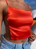 ORANGE SATIN BACKLESS TIE TOP